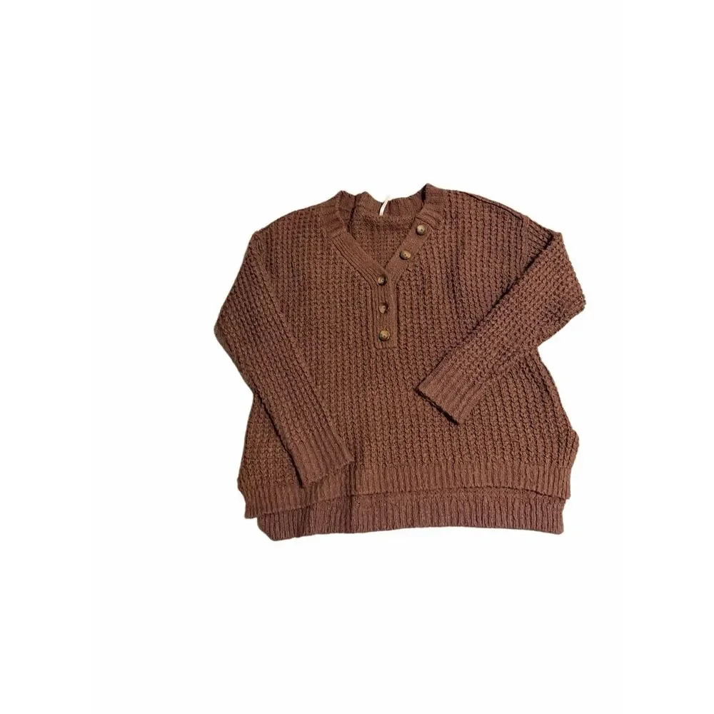 Free People Whistle Thermal Henley Brownstone Combo Small Chunky Knit $148